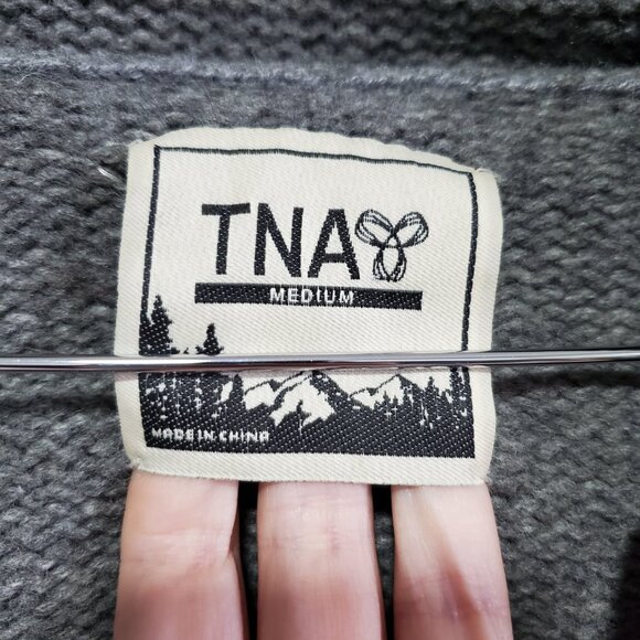 TNA Aritzia Lambswool Knit Pixelated Owl Sweater Cardigan Grey Women's Medium - Picture 12 of 15